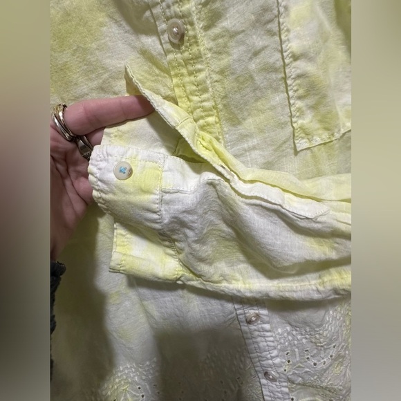 Anthropologie Pilcro Shirt Women XL Yellow Tie Dye Embroidered Eyelet Funky Boho - Picture 5 of 6